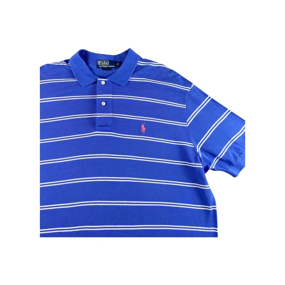 Polo Ralph Lauren Men's Blue White Striped Polo Shirt Short Sleeve Size XL